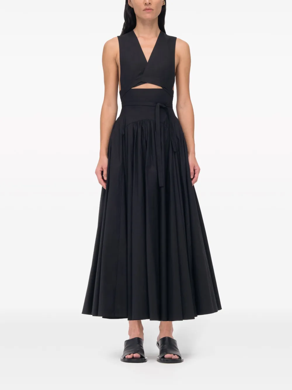 Another Tomorrow Cut-out Organic Cotton Dress in Black, view 3