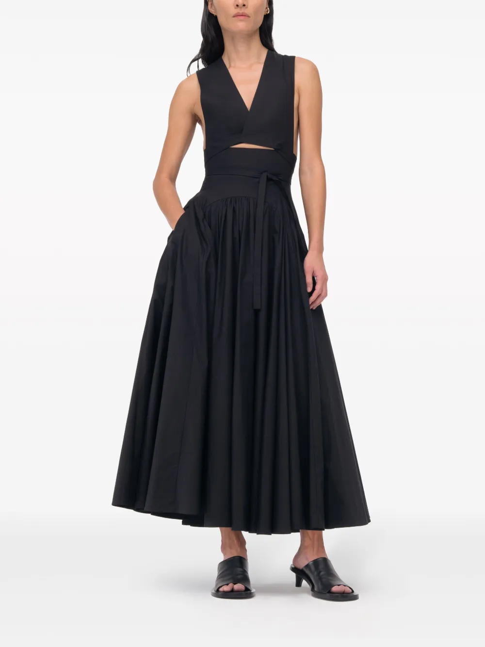 Another Tomorrow Cut-out Organic Cotton Dress in Black, view 2