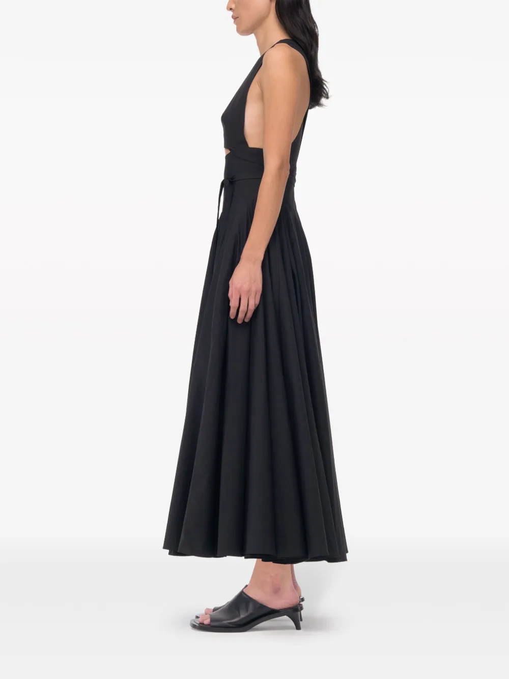 Another Tomorrow Cut-out Organic Cotton Dress in Black, view 4