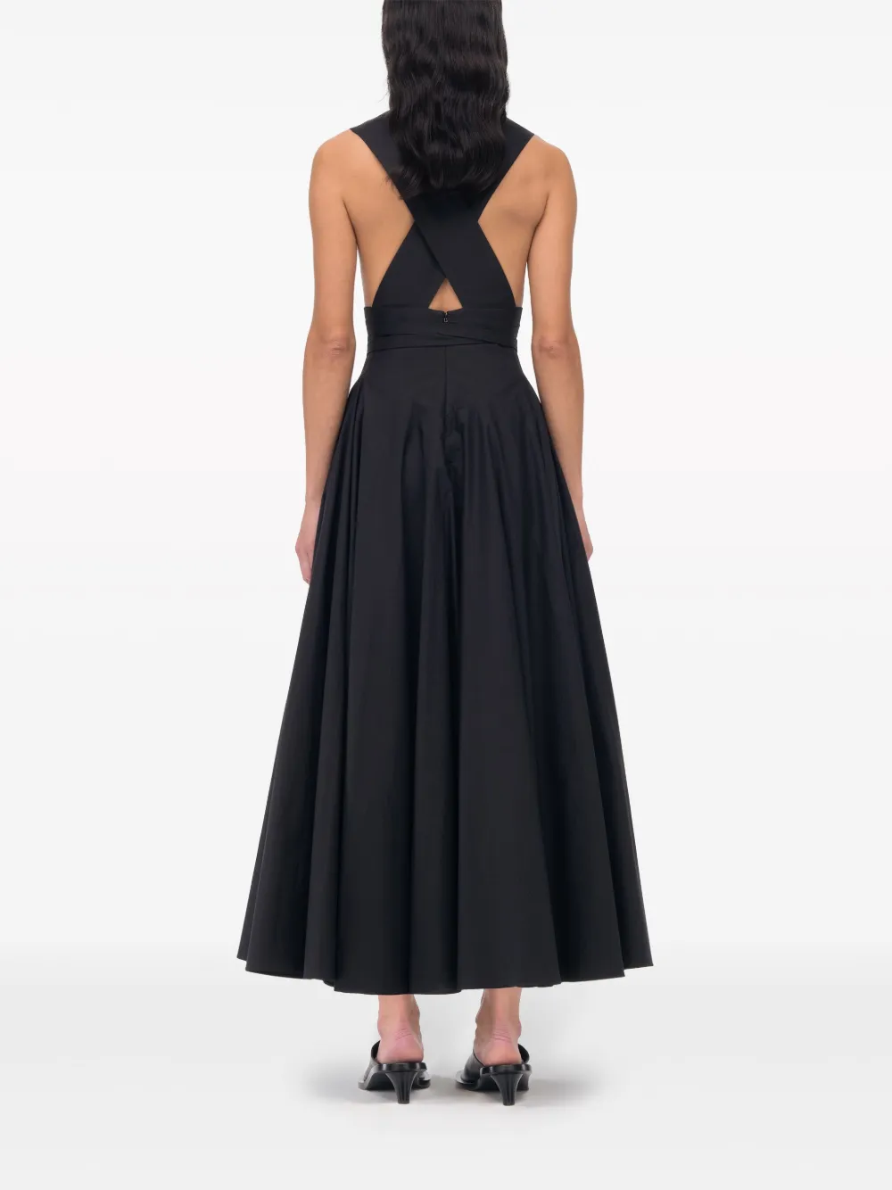 Another Tomorrow Cut-out Organic Cotton Dress in Black, view 5