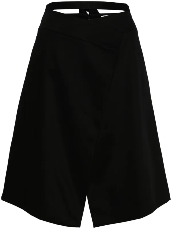 Patou Wraparound Gabardine Midi Skirt in Black