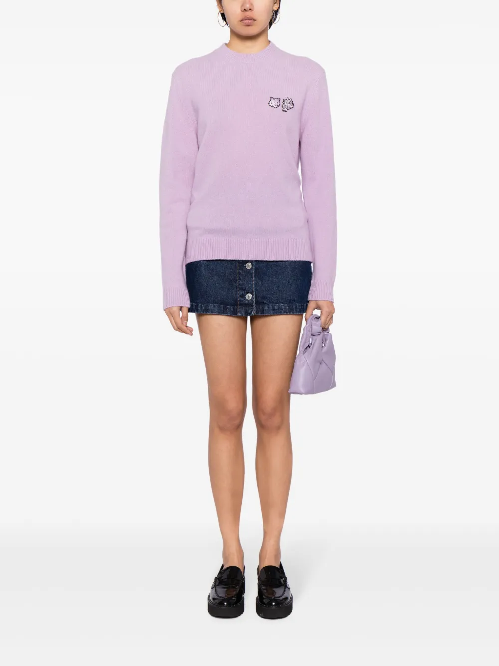 Maison Kitsuné Wollen trui met vosapplicatie - Paars