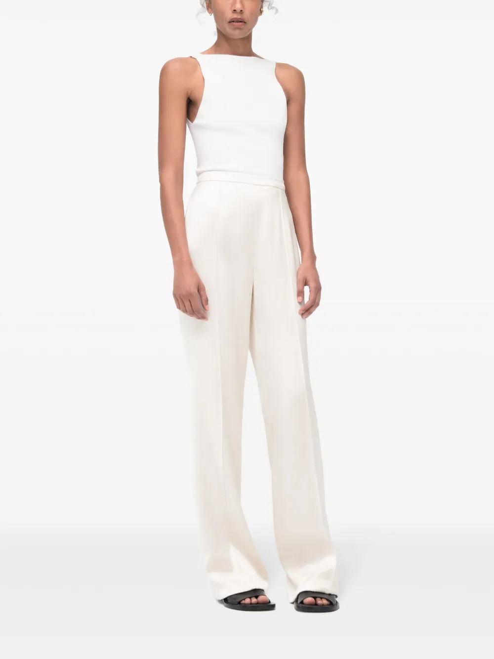 Another Tomorrow Pintuck Straight-leg Viscose Trousers in Neutrals, view 2