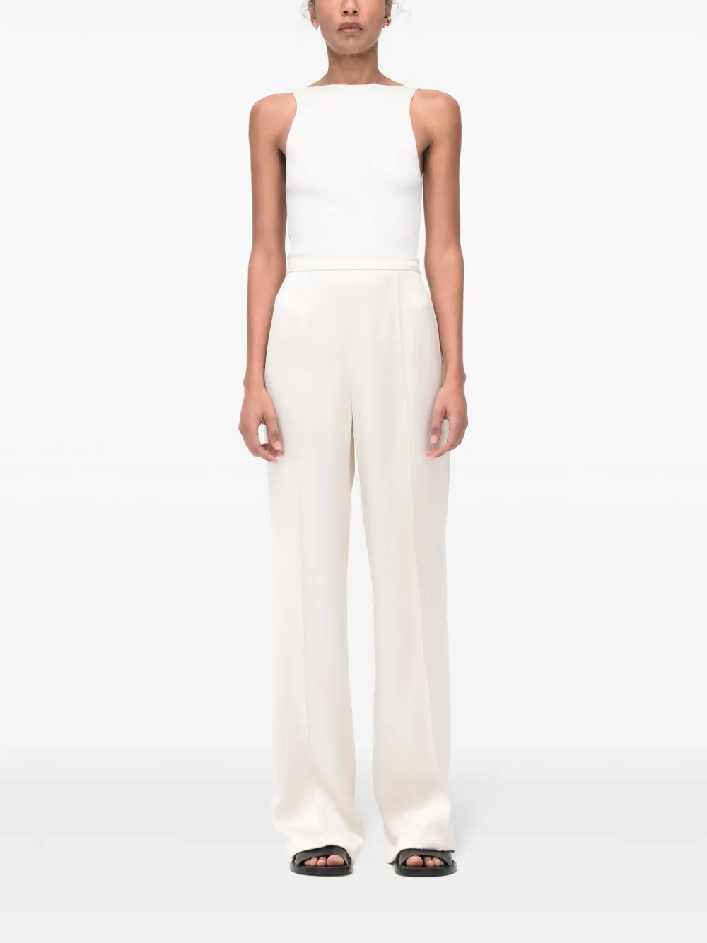 Another Tomorrow Pintuck Straight-leg Viscose Trousers in Neutrals, view 3