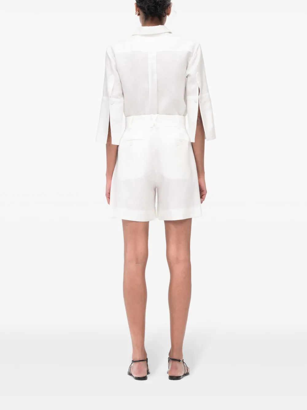 Another Tomorrow Linen Pleated Shorts in White, view 5