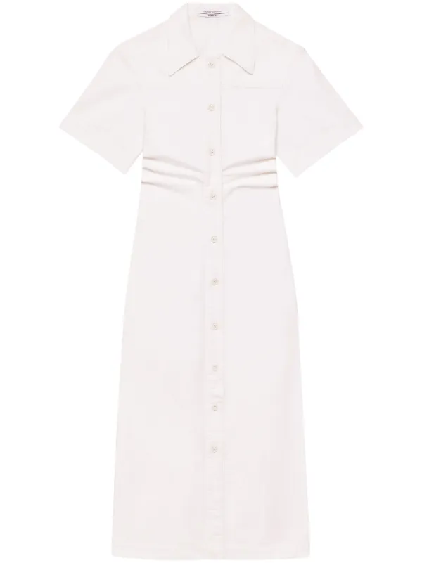 Another Tomorrow Bias-cut Chambray Shirt Dress in White