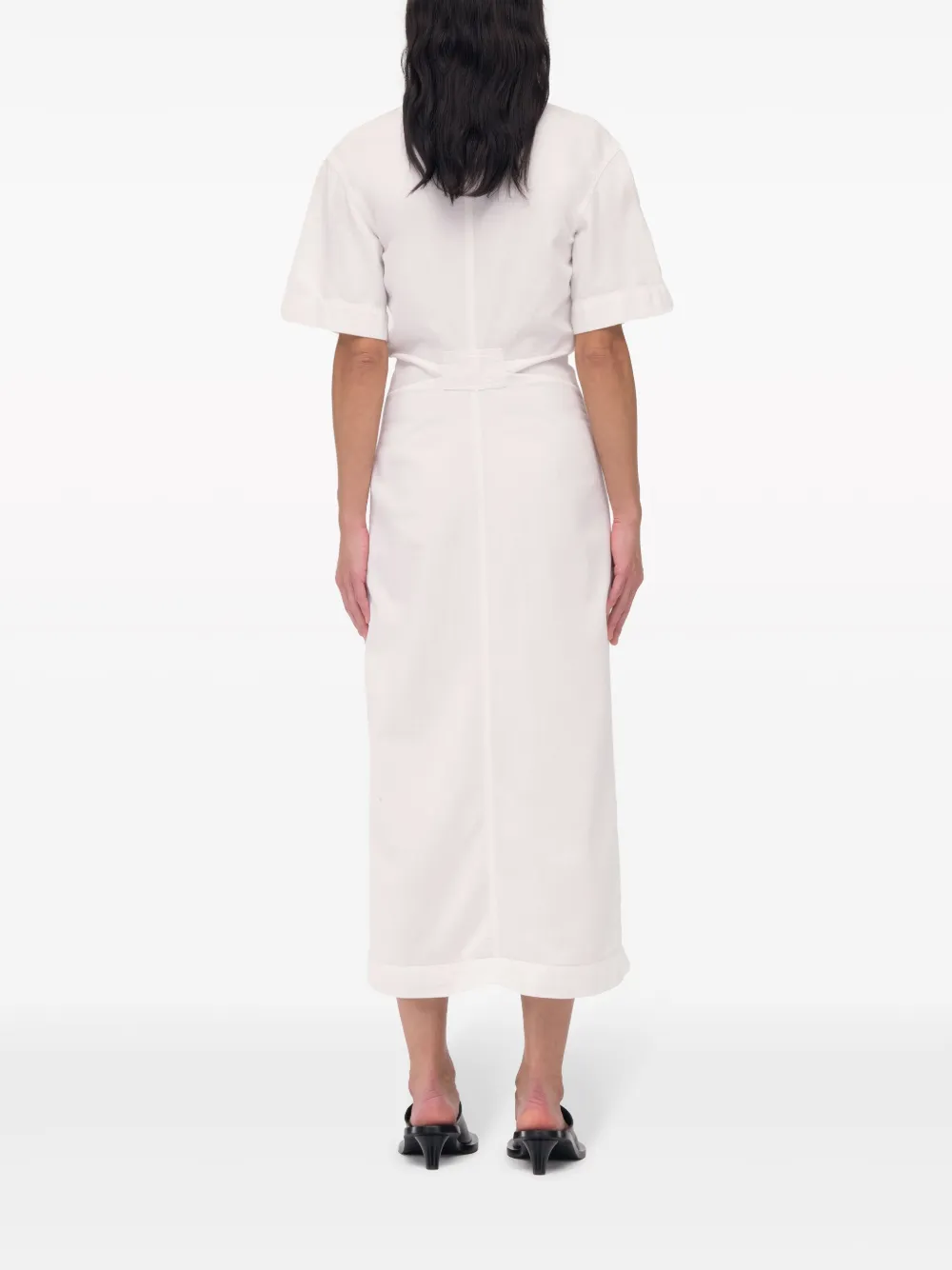 Another Tomorrow Bias-cut Chambray Shirt Dress in White, view 5