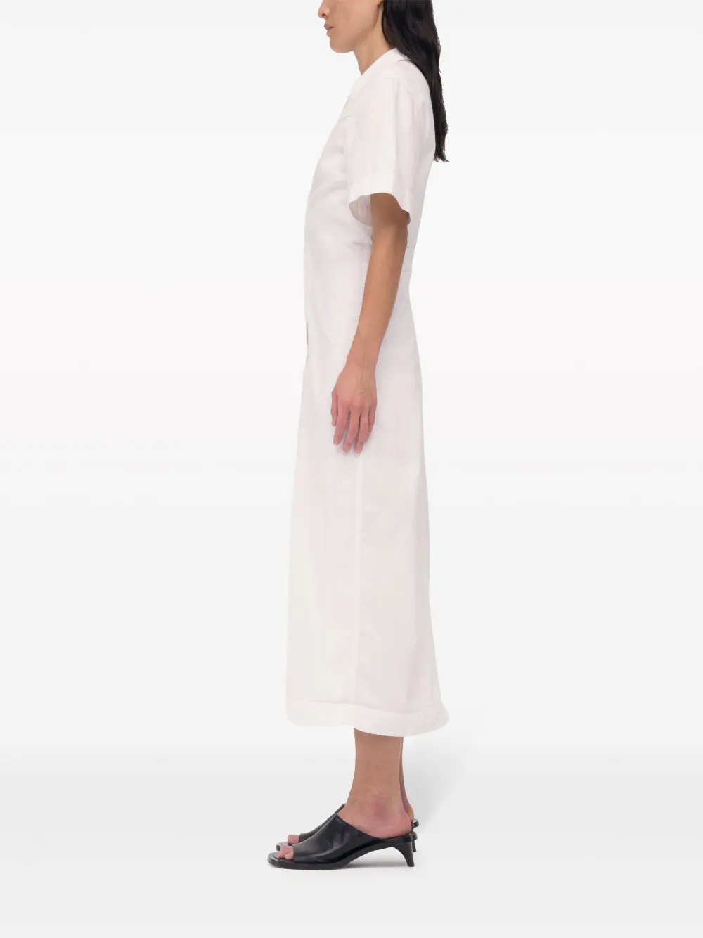 Another Tomorrow Bias-cut Chambray Shirt Dress in White, view 4