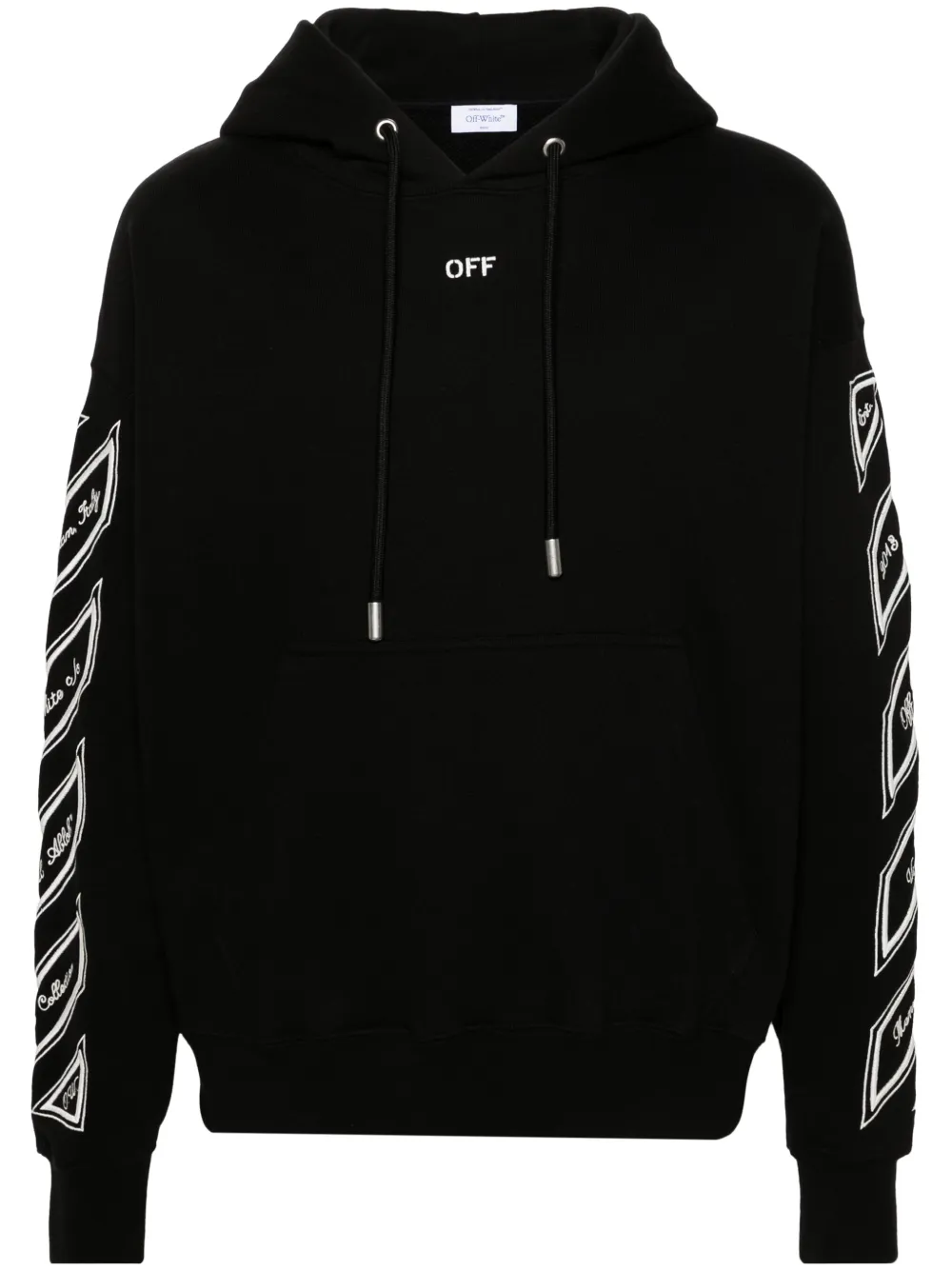 Off-White logo-embroidered cotton hoodie - Schwarz