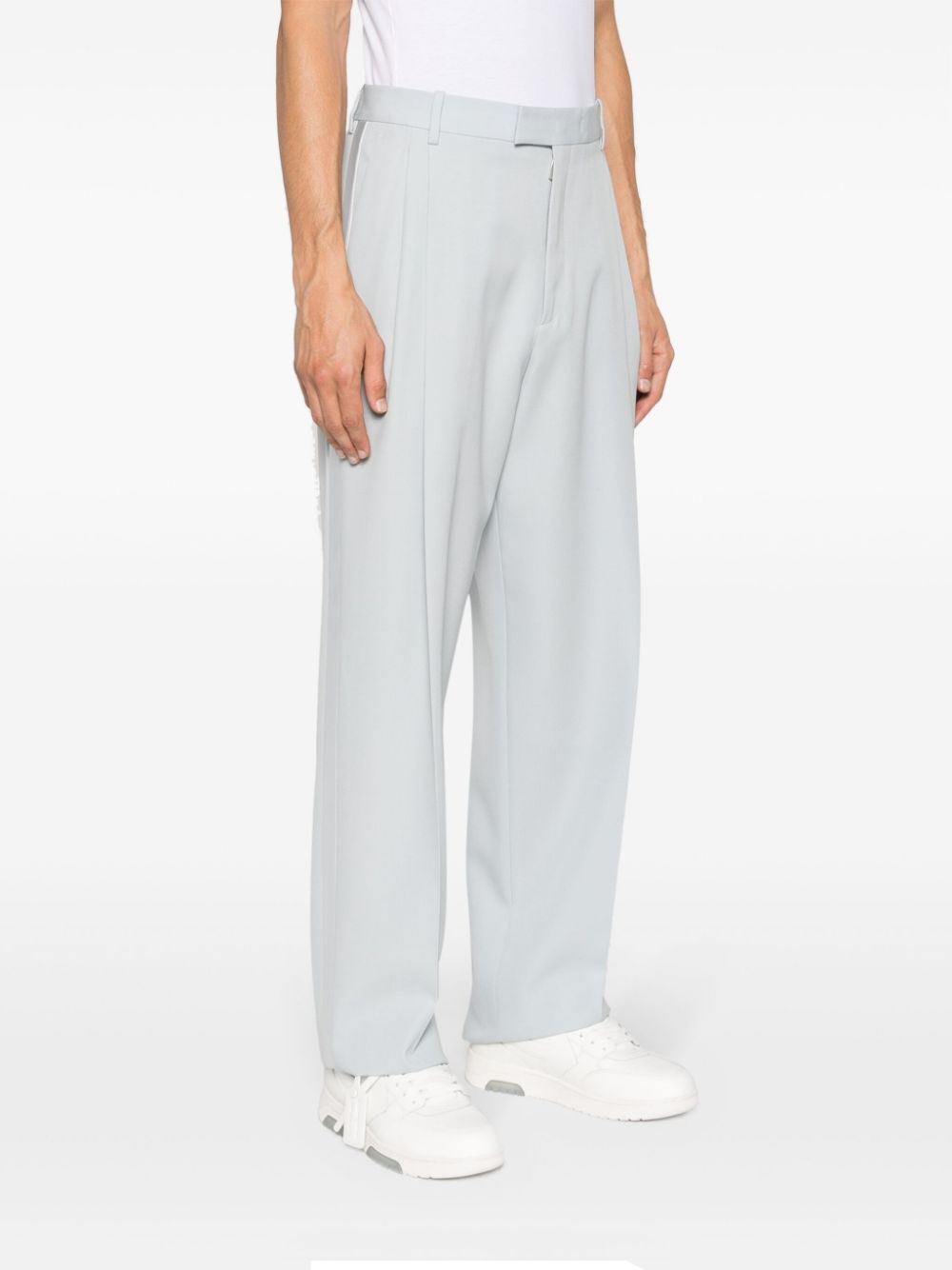 Shop Off-white Side-stripe Virgin Wool Tailored Trousers In Blue