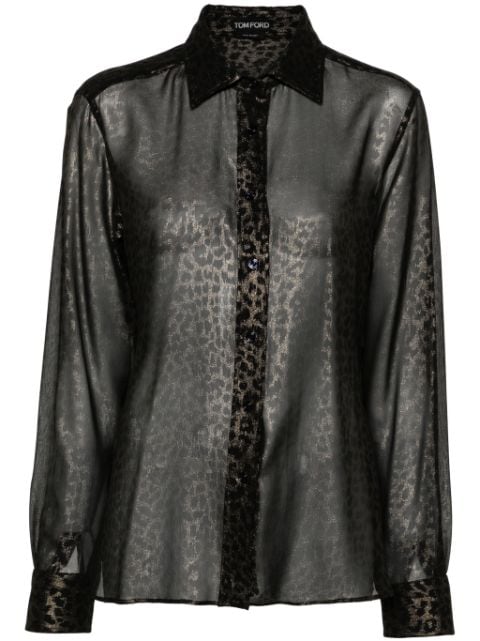 TOM FORD Camisa de seda com estampa de leopardo