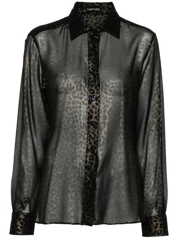 TOM FORD/トムフォード/プリーツヒョウ柄シルクシフォンシャツ TOM FORD レオパード シルクシャツ | ブラック | FARFETCH JP