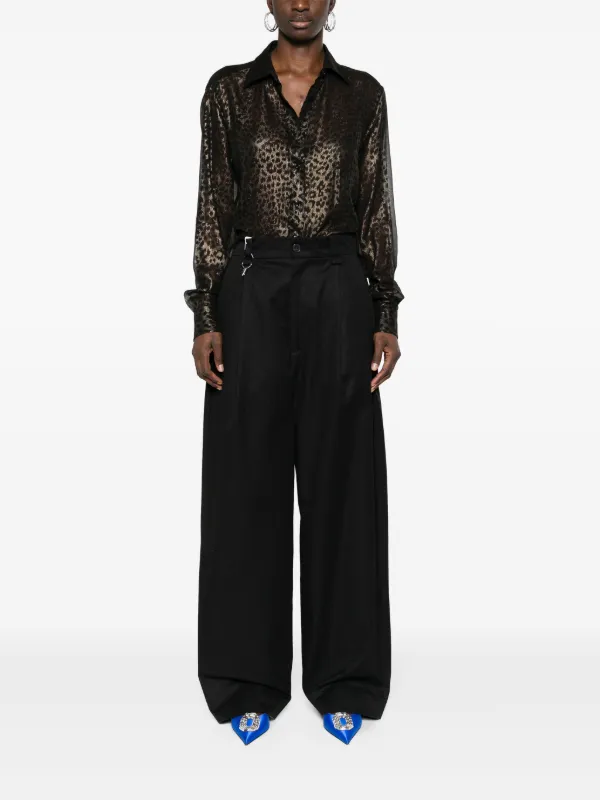 TOM FORD/トムフォード/プリーツヒョウ柄シルクシフォンシャツ TOM FORD レオパード シルクシャツ | ブラック | FARFETCH JP