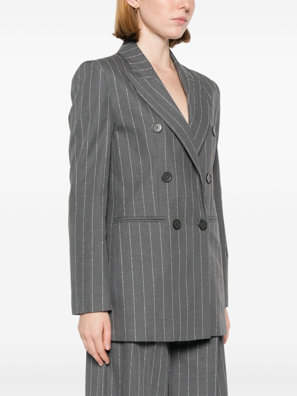 Shop Semicouture Double-breasted Cotton Blazer In Grey