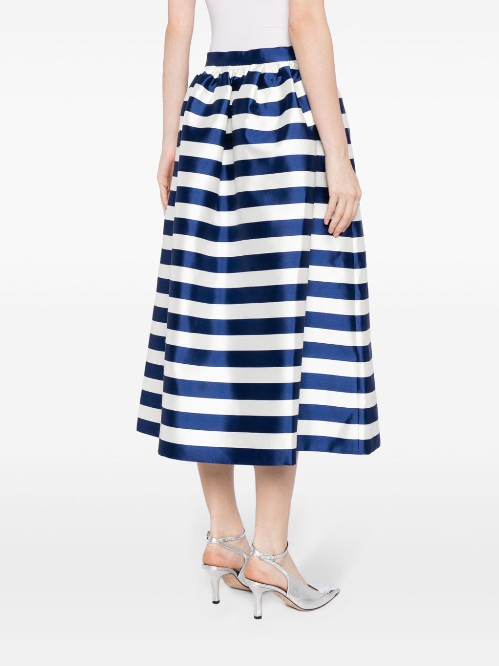 Shop Kimhēkim Striped Flared Skirt In Blue