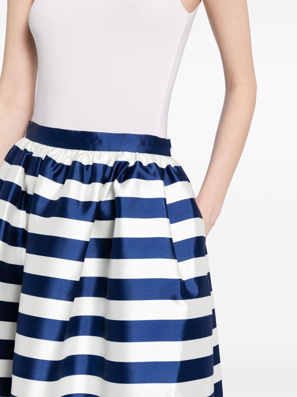 Shop Kimhēkim Striped Flared Skirt In Blue