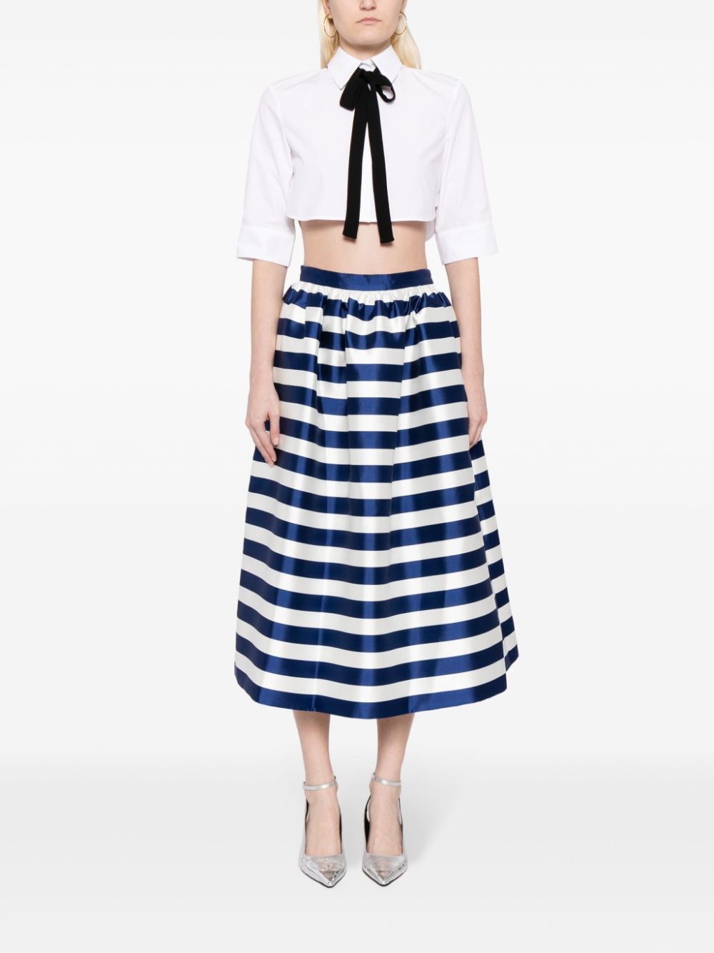 Shop Kimhēkim Striped Flared Skirt In Blue