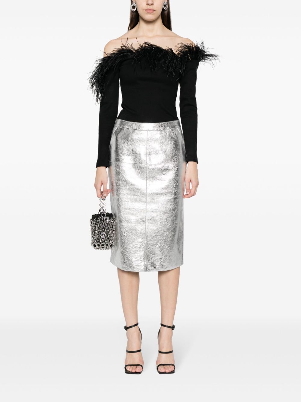 Shop P.a.r.o.s.h Metallic Leather Skirt In Silver