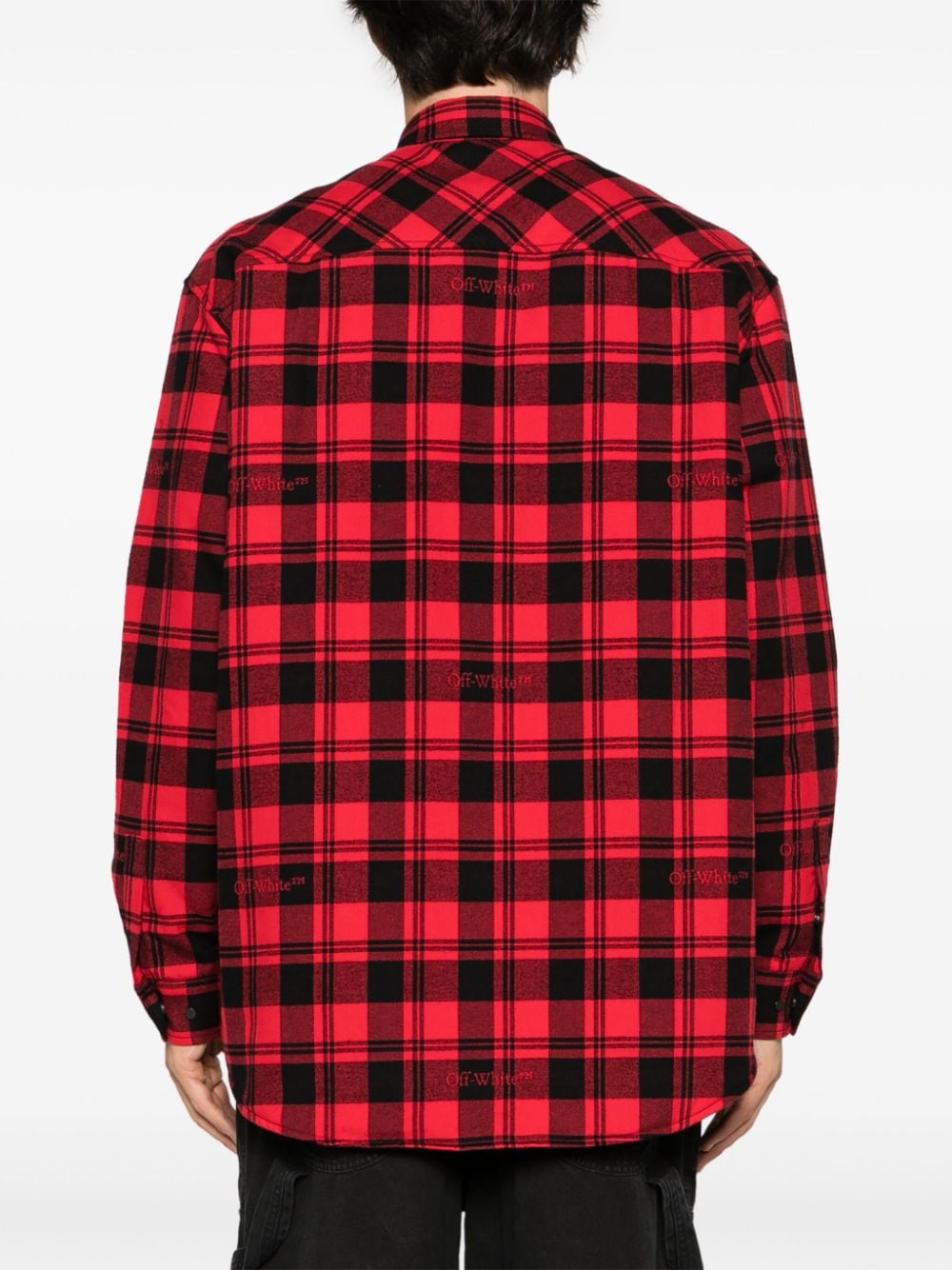 Shop Off-white Plaid-check Flannel Shirt Jacket In Rot