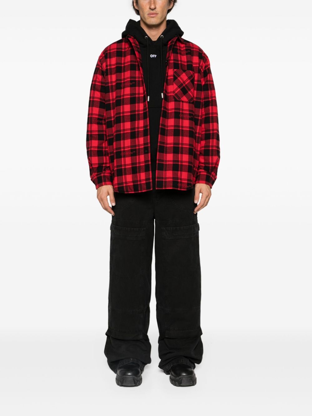 Off-White plaid-check flannel shirt jacket - Rood