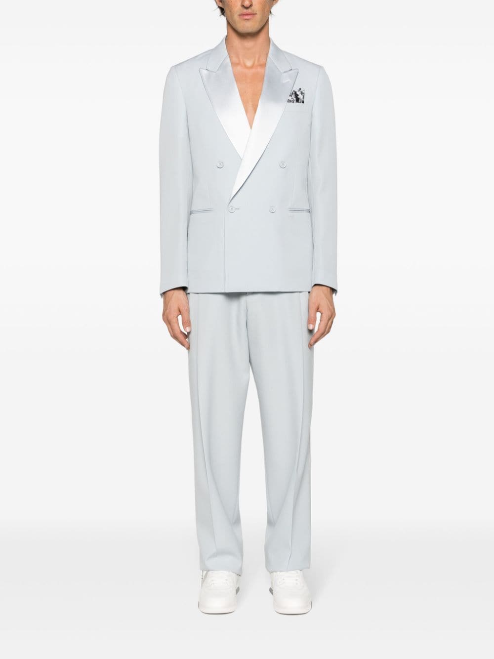 Shop Off-white Peak-lapels Double-breasted Blazer In Blue