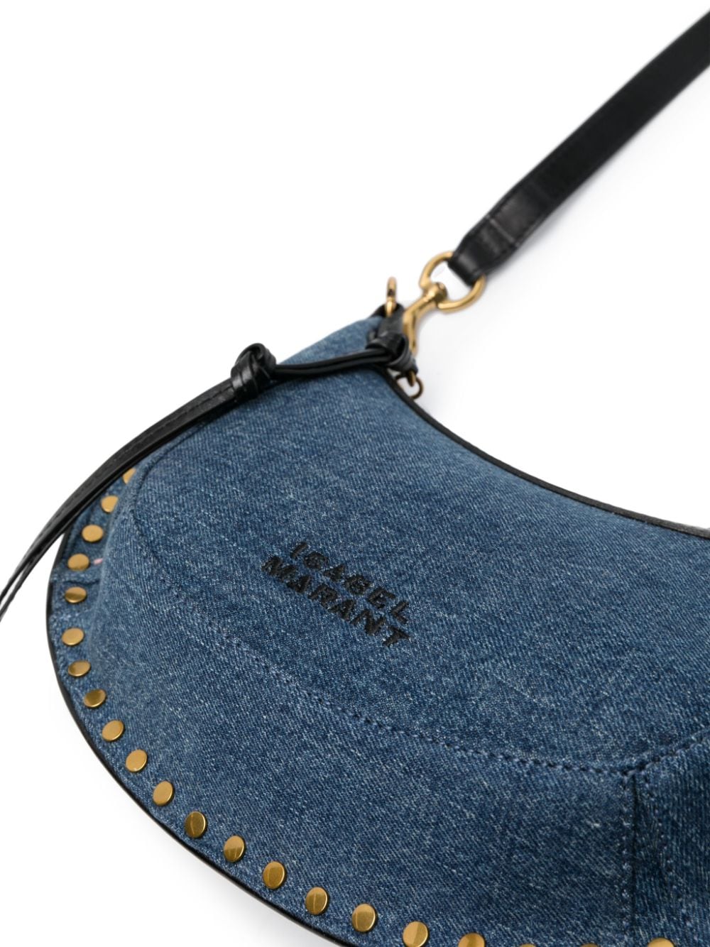 Shop Isabel Marant Oskan Moon Denim Studded Shoulder Bag In Blue