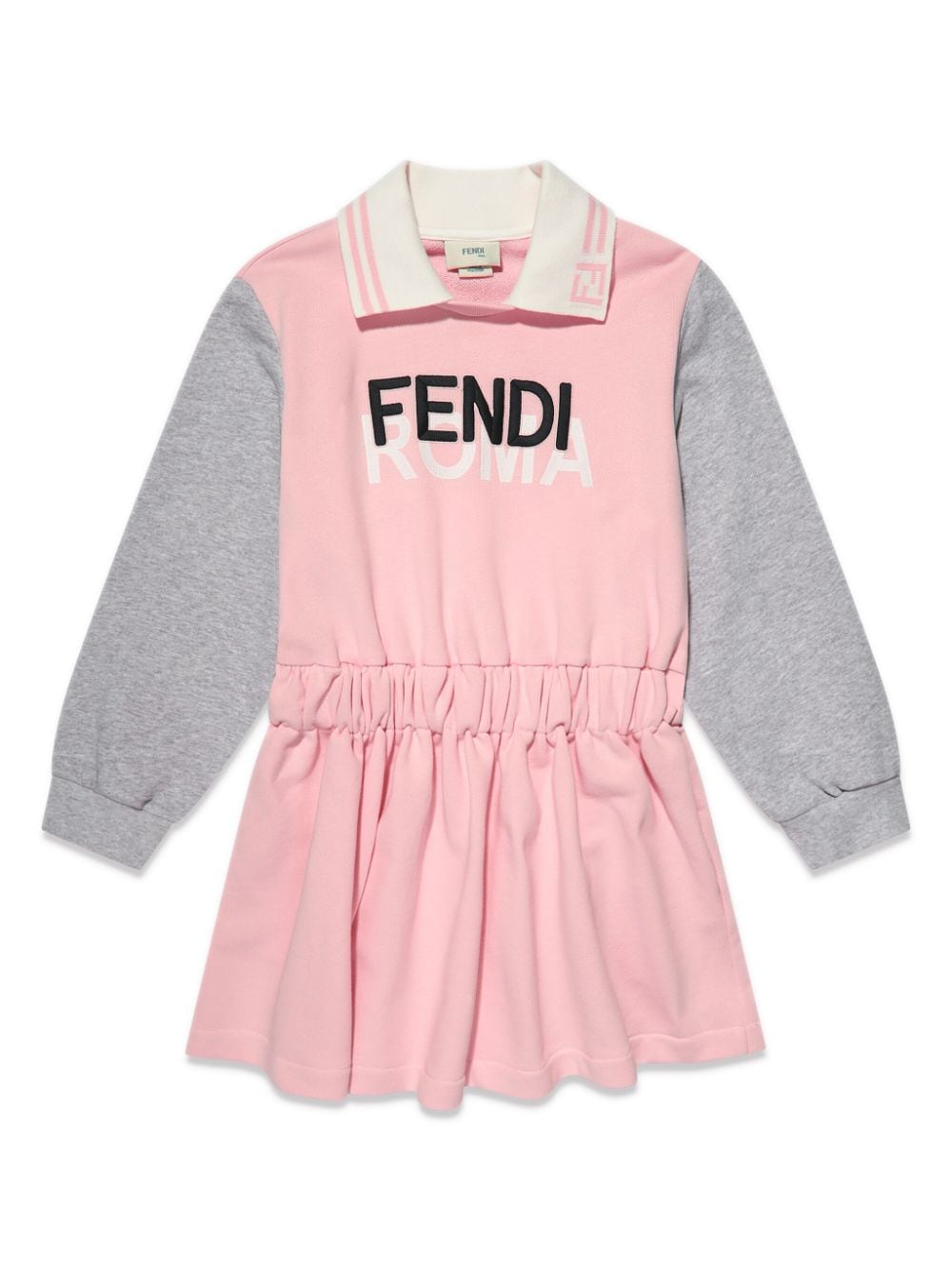 Fendi Kids' Panelled Cotton Sweater Dress In Pink