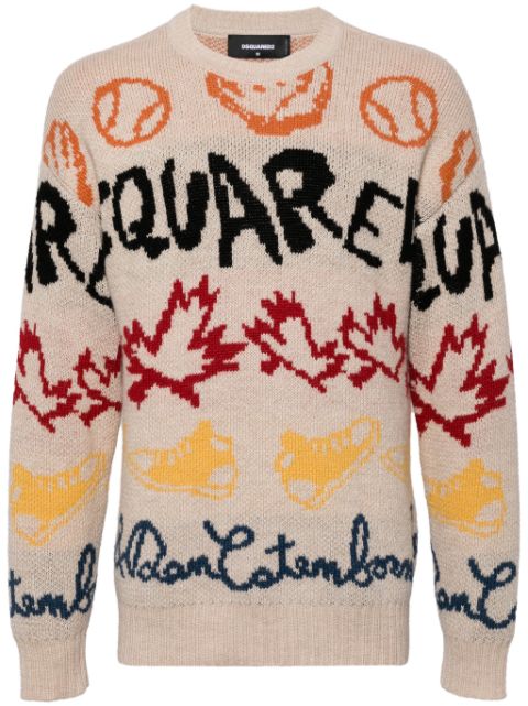 DSQUARED2 Baseball logo-intarsia jumper Men