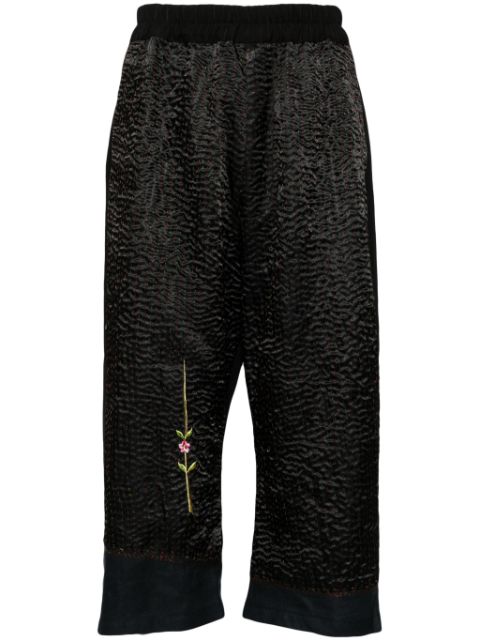 By Walid floral-embroidered cropped trousers