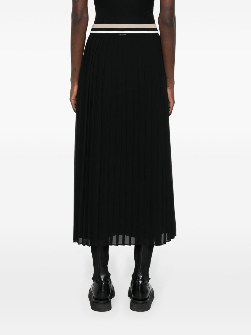 Shop Moncler Georgette Pleated Skirt In Black