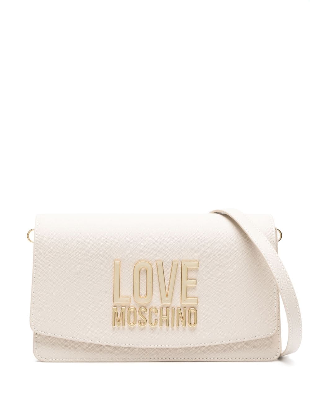 Love Moschino Logo印花翻盖斜挎包 In Neutrals