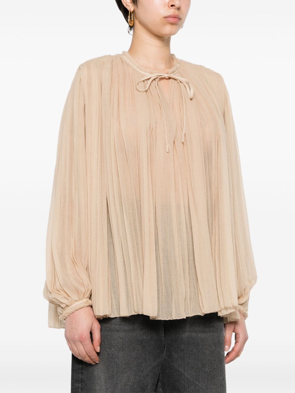 Shop Chloé Semi-sheer Pleated Blouse In Neutrals