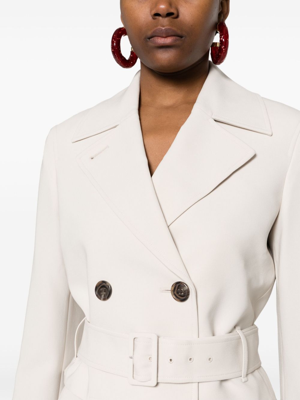 Shop Theory Double-breasted Cropped Trench Coat In Neutrals