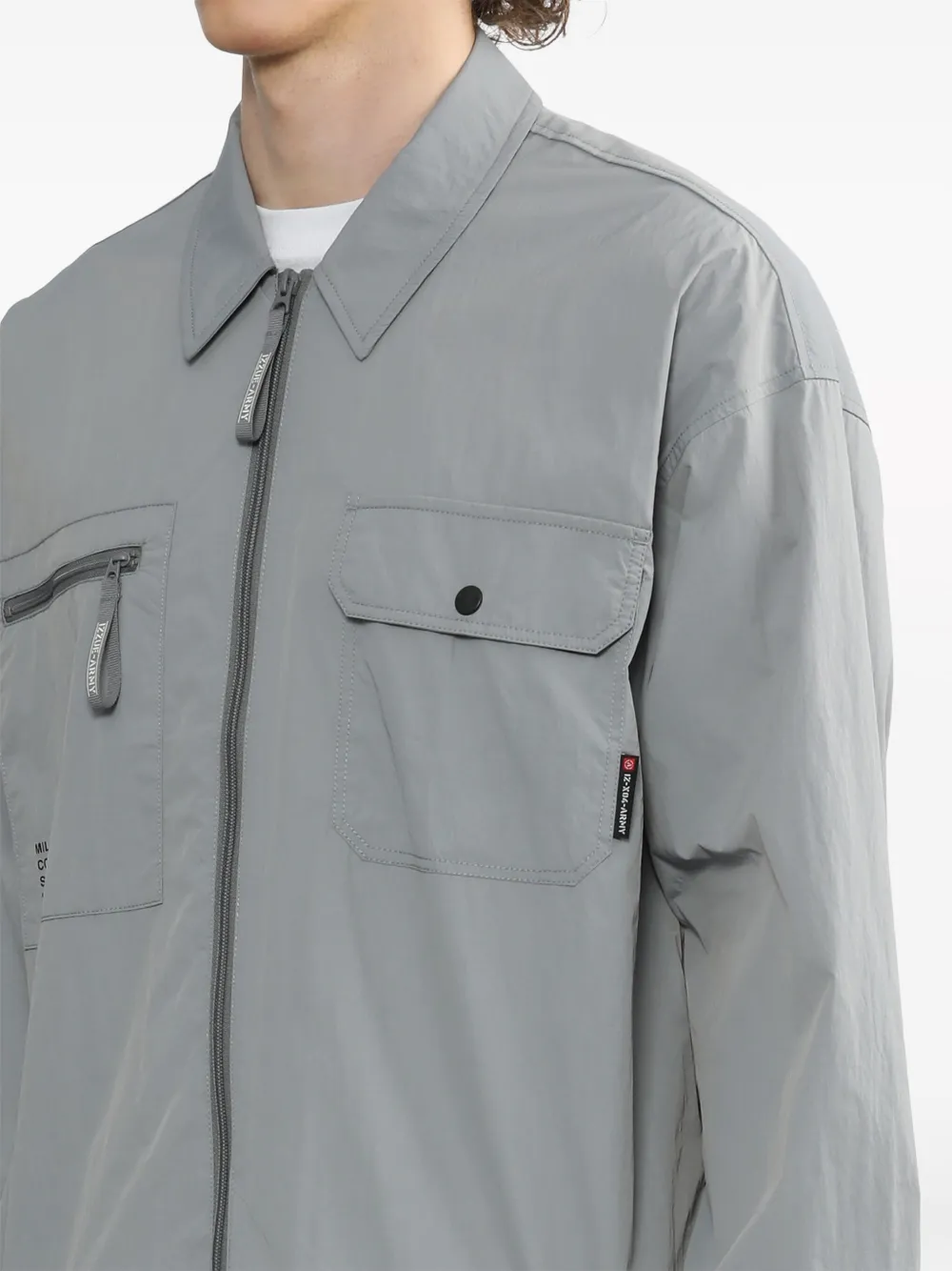 Shop Izzue Text-print Zip-up Shirt In Grey