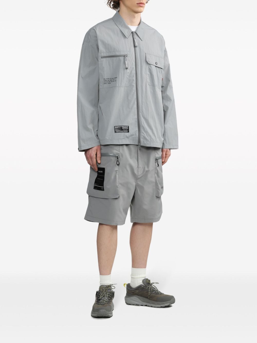 Shop Izzue Text-print Zip-up Shirt In Grey