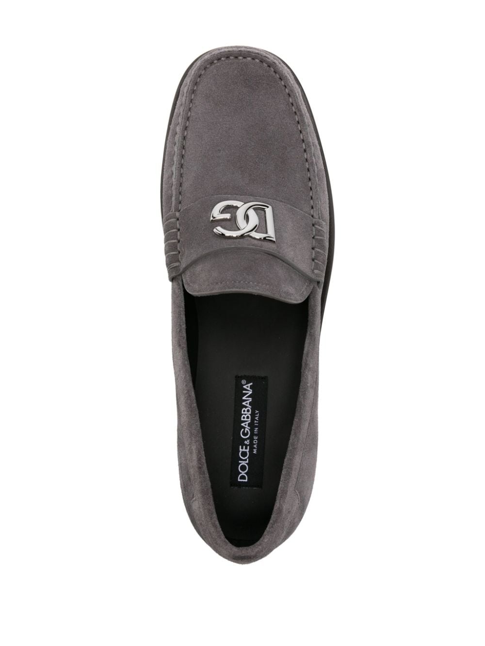 Shop Dolce & Gabbana Logo-plaque Suede Loafers In Grey