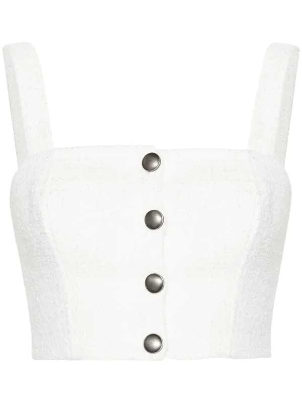 Alessandra Rich Checked Tweed Crop Top in White