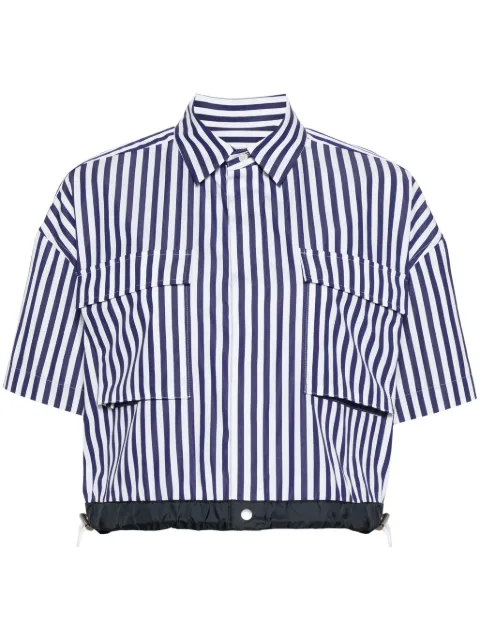 sacai striped cotton cropped blouse