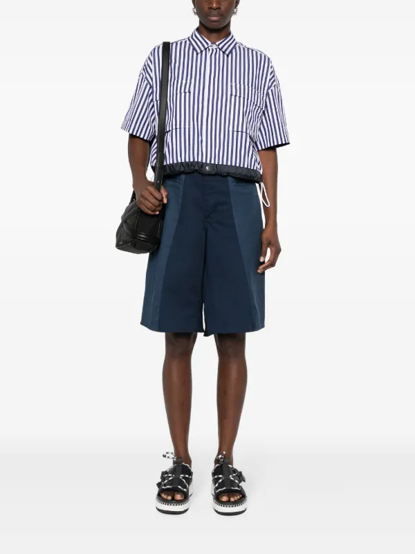Sacai Striped Cotton Cropped Blouse | Blue | FARFETCH JO