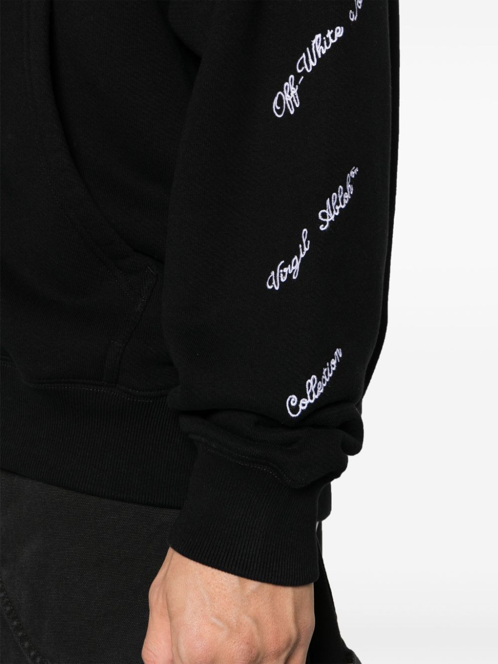 Shop Off-white Logo-embroidered Cotton Hoodie In Schwarz