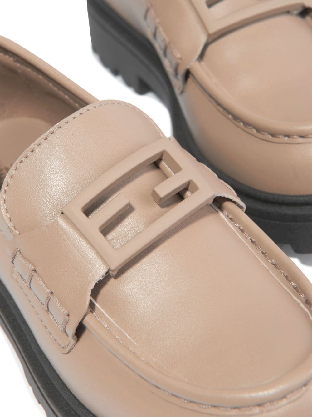 Shop Fendi Logo-plaque Leather Loafers In Neutrals