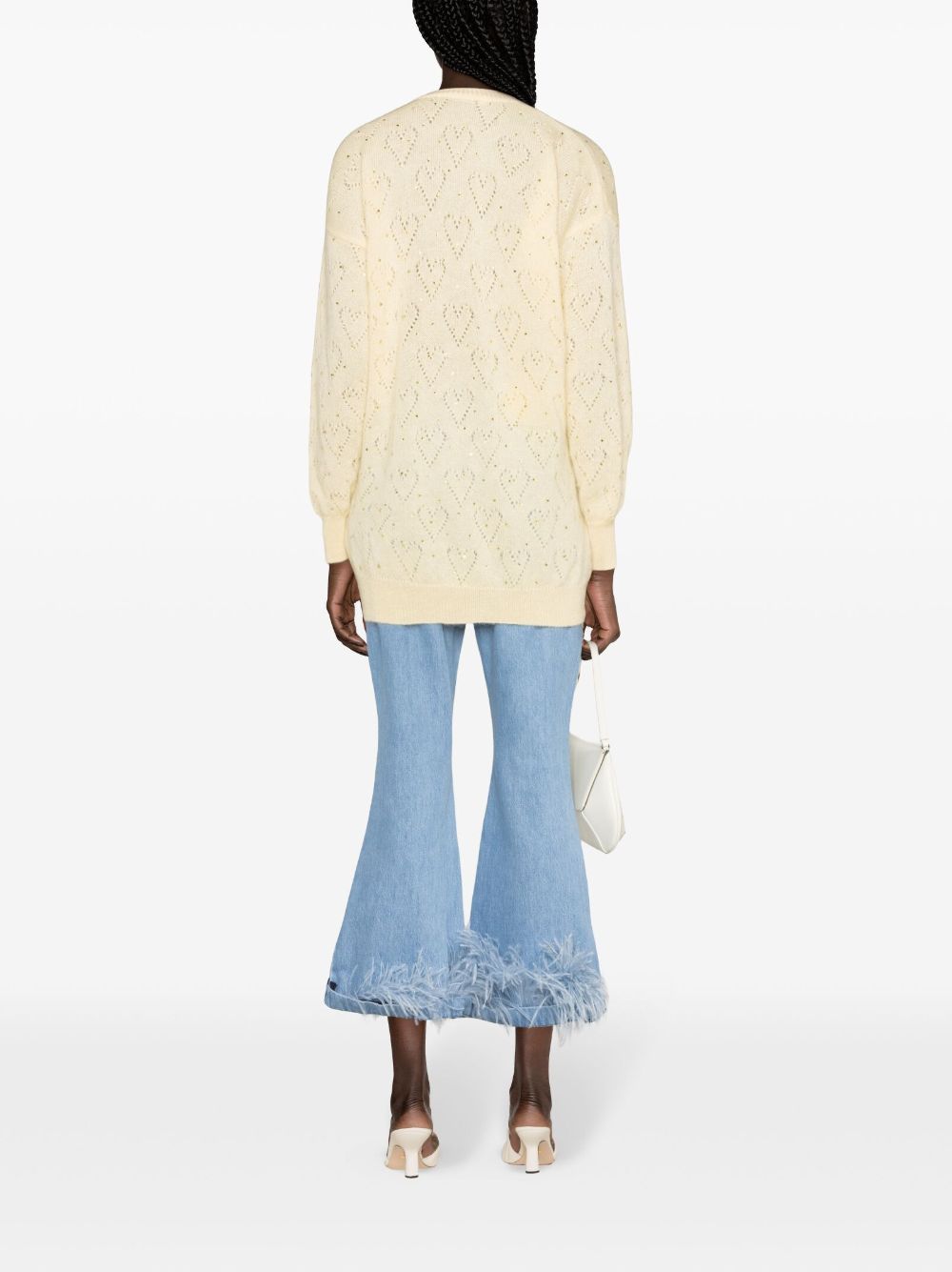 Shop Alessandra Rich Rhinestone-detailed Pointelle-knit Cardigan In Yellow