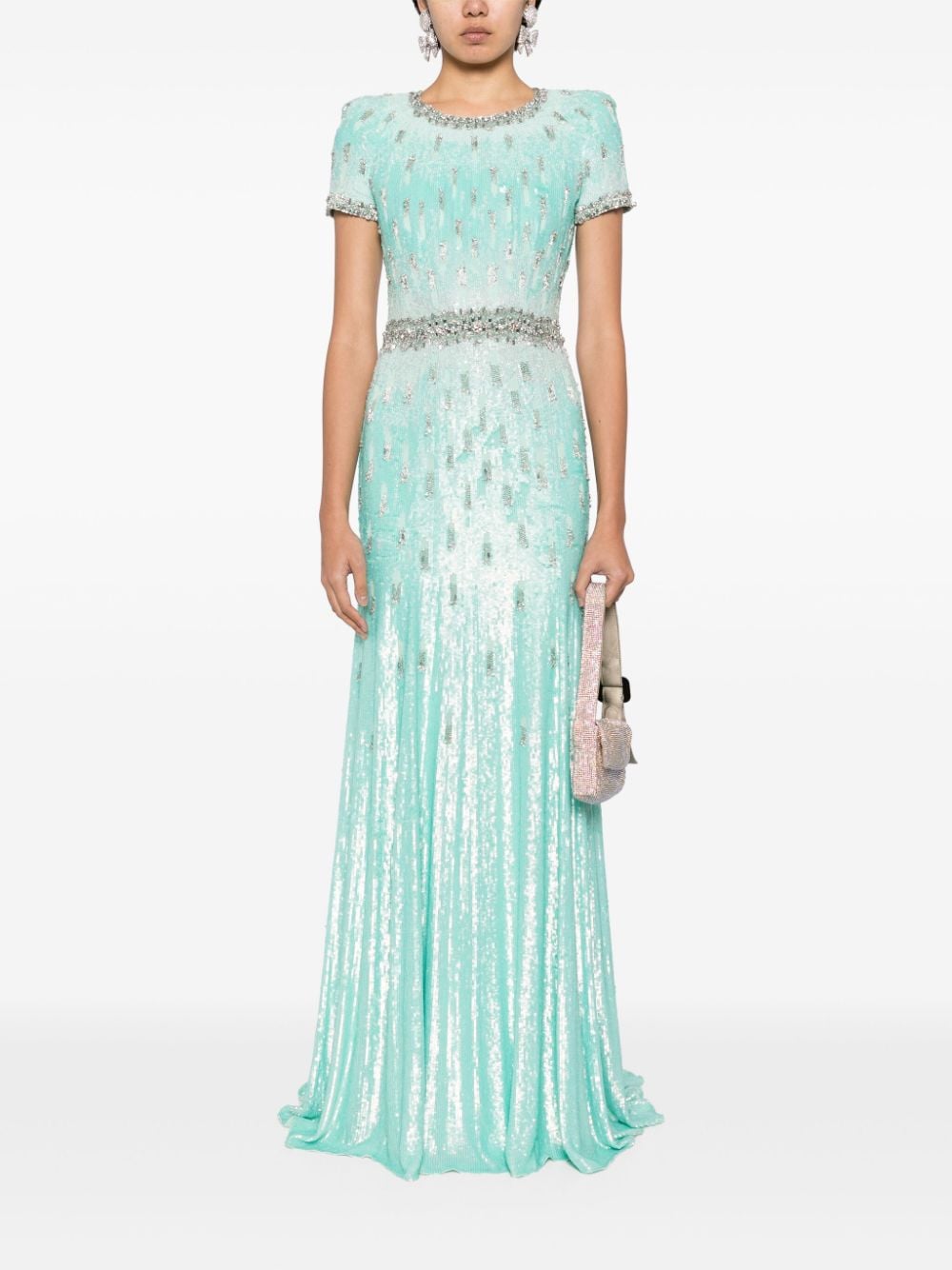 Shop Jenny Packham Greta Sequinned Gown In Green