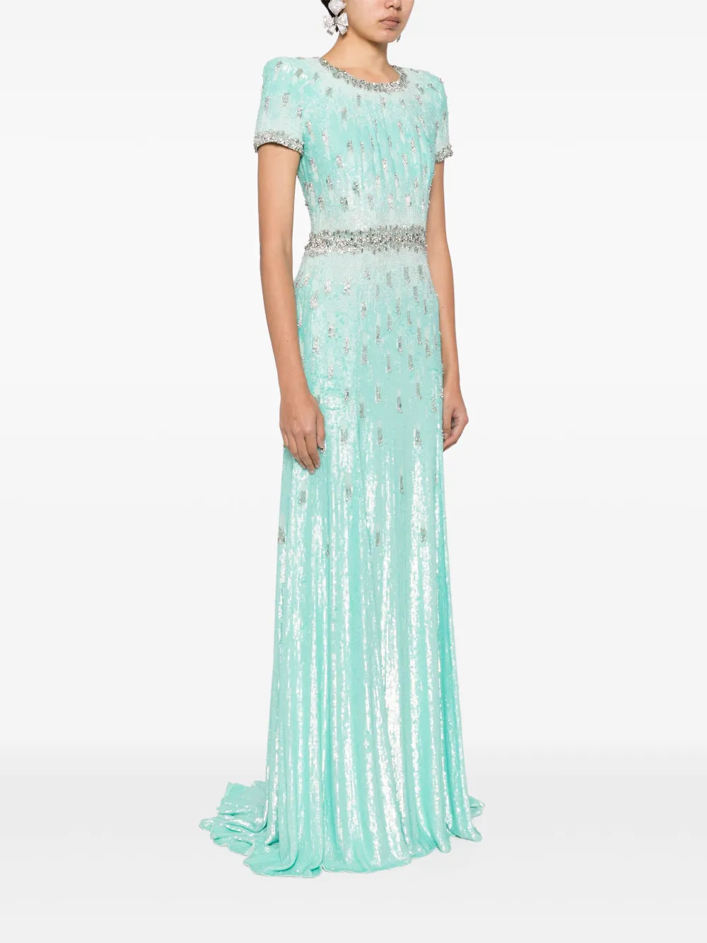 Shop Jenny Packham Greta Sequinned Gown In Green