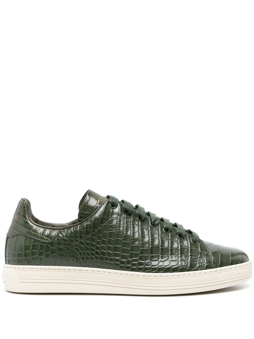 Shop Tom Ford Warwick Crocodile-embossed Leather Sneakers In Green