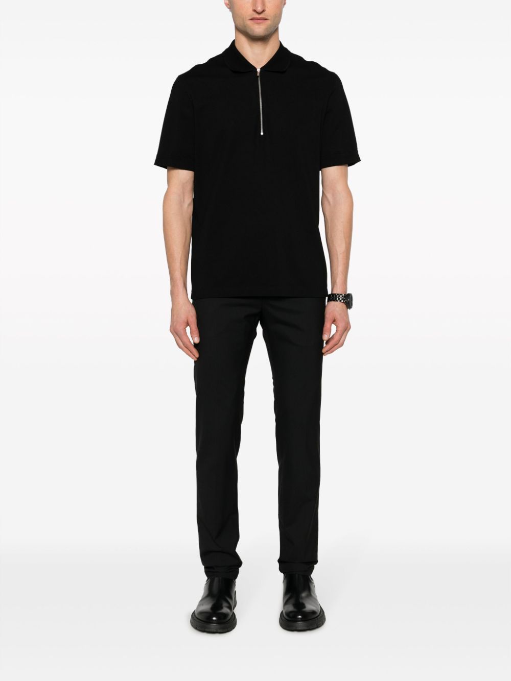 Shop Kiton Logo-embroidered Slim-fit Trousers In Black