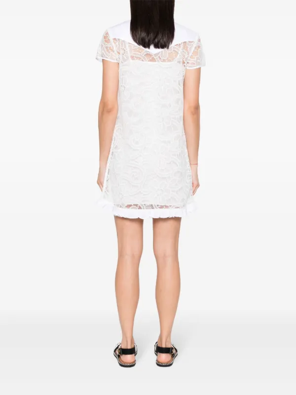 open lace back dress Short Organza Dress with Basque Waist and Square Neck Rose Mini 18 US (50 EU) / Off-White
