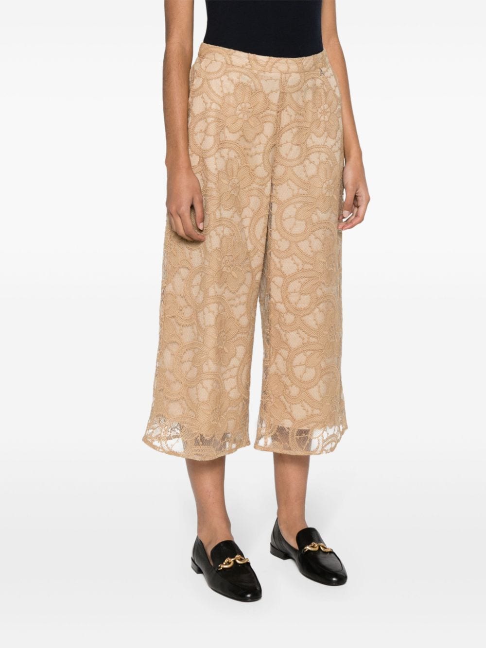 Shop Twinset Lace-overlay Cropped Trousers In Neutrals