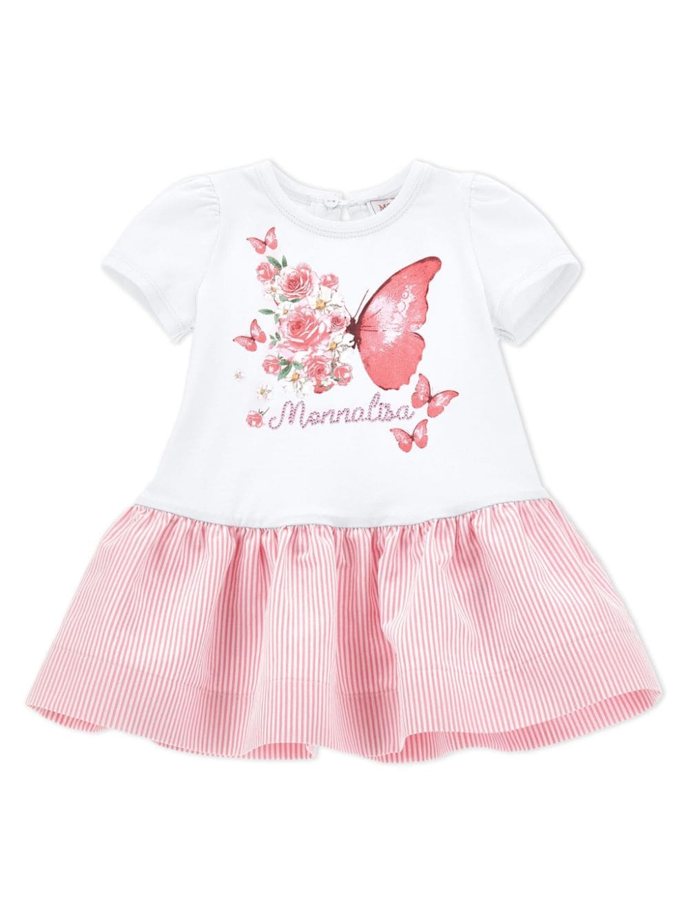 Monnalisa Babies' Rhinestone Logo Butterfly-print Casual Dress In White