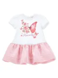 Monnalisa rhinestone logo butterfly-print casual dress - White